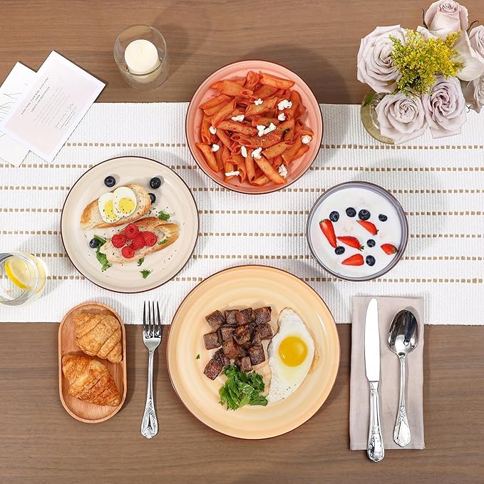 Selamica Ceramic Plates and Bowls Sets24 Pieces Dinnerware Sets for 6Scratch Resistant Dish Set for holiday gatheringDishwasher &amp Microwave Safe Maillard