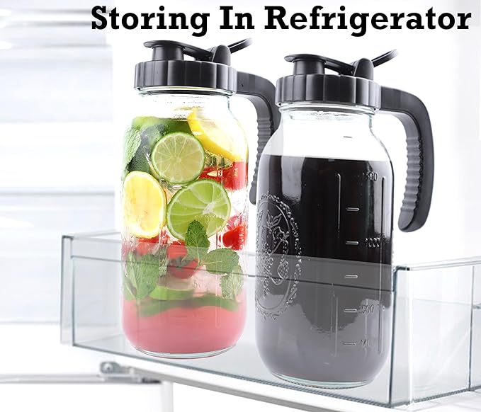 Cold Brew Coffee Maker Half Gallon 2 Set Glass Mason Jar Pitcher With Spout Lid Filter 2 Quart Wide Mouth Iced Tea Brewing Jug Heavy Duty Handle Airtight &amp Leak-Proof Pitcher For Fridge Sun Tea 64