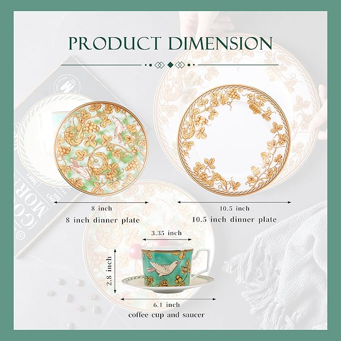 bone china dinnerware set dishes set for 4 people porcelain dinnerware sets for hotel family gathering banquet wedding(Includes 4 dining plates 4 dessert plates4 coffee cups and 4 saucers)