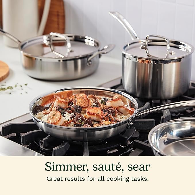 Cuisinart 12-Piece MultiClad Pro Triple Ply Stainless Stainless Steel Pots and Pans Set Cookware Set Compatible with Induction Electric Gas Cooktops Cool Grip Handles Oven Safe to 500°F Silver