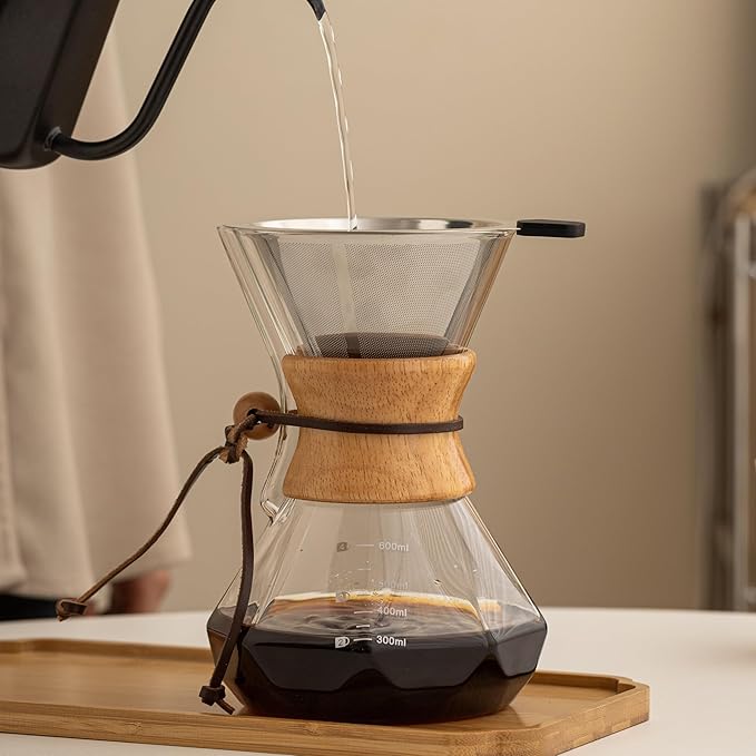Pour Over Coffee Maker With Wood Sleeve20oz/600mlPour Over Coffee DripperPour Over Coffee Maker Set With Cork Stopper (20oz/600ml)