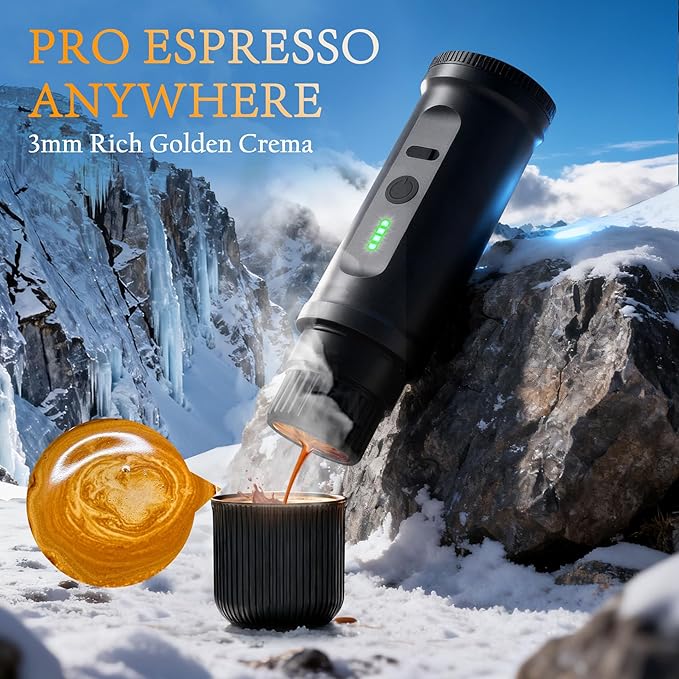 Portable Espresso Machine with Folding Stand20 Bar Self-Heating Coffee Maker3-Min Fast Heat7500mAh for 5 Cups Cold Water/400+ Hot Brews Work with NS Capsules &amp Grounds for TravelHikingOffice