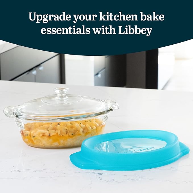 Libbey Baker’s Premium 3 Piece Glass Baking Dish Set Stackable Space Saving Casserole Dish with Lid Set Baking Glassware for Casseroles Desserts