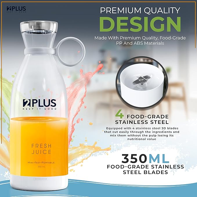 2Plus Portable Blender – 350ml Fresh Juice mini–Bottle Blender with BPA-Free – USB Rechargeable Personal Blender Cup for Smoothies Shakes Juices– Leakproof Handheld Blender for Travel Office Gym