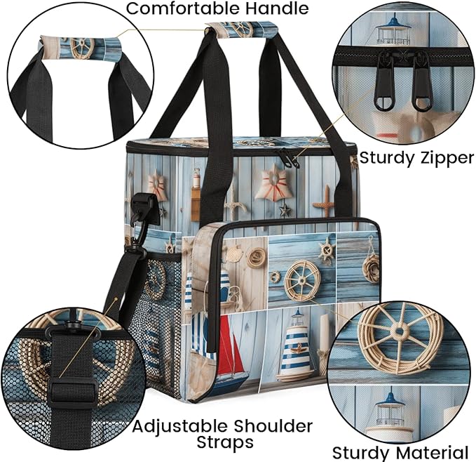 Ocean Beach Theme Travel Coffee Maker Carrying Bag Large Organizer Storage Tote Bag Insulated Reusable Cooler Grocery Bags