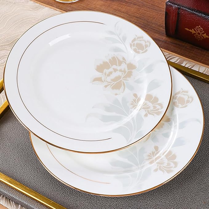 Elegant Bone China Dinnerware Set for 4Floral Porcelain Plates with Gold Rim Dishes set for Wedding Receptions Housewarming and Banquet Celebrations