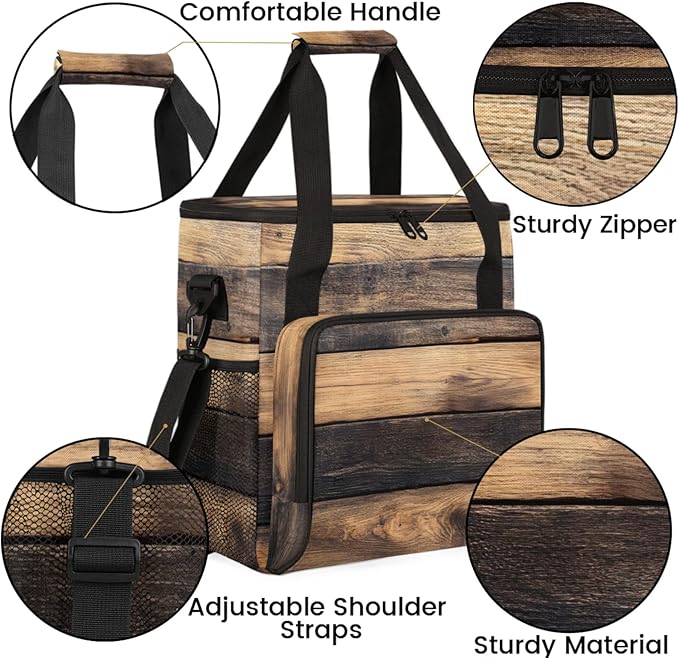 Wood Pattern Coffee Maker Travel Bag for Keurig K-Mini/K-Mini Plus Insulated Waterproof Tote with Pockets for K-Cup Portable Single-Serve Brewer Case