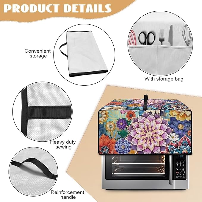 Doojoayie Colorful Floral Toaster Cover 4 Slice Bread Making Machine Dust Protector Dust-proof Appliance Covers for Toaster/Small Appliance/Air Fryer