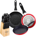 San Ignacio Set of 3 Frying Pans Ø16Ø20Ø24cm + 15Pc Stainless Steel Knife Set with Tacoma