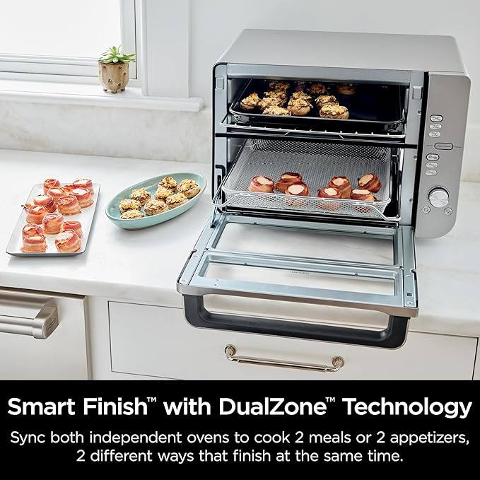 Ninja Air Fryer Toaster Oven Combo | Double Stack XL | 12-in-1 | Fits 4.5 lb Chicken &amp 6lbs of Wings | Smart Finish Cook 2 Different Meals at Same Time | Countertop Oven | Stainless Steel | DCT601