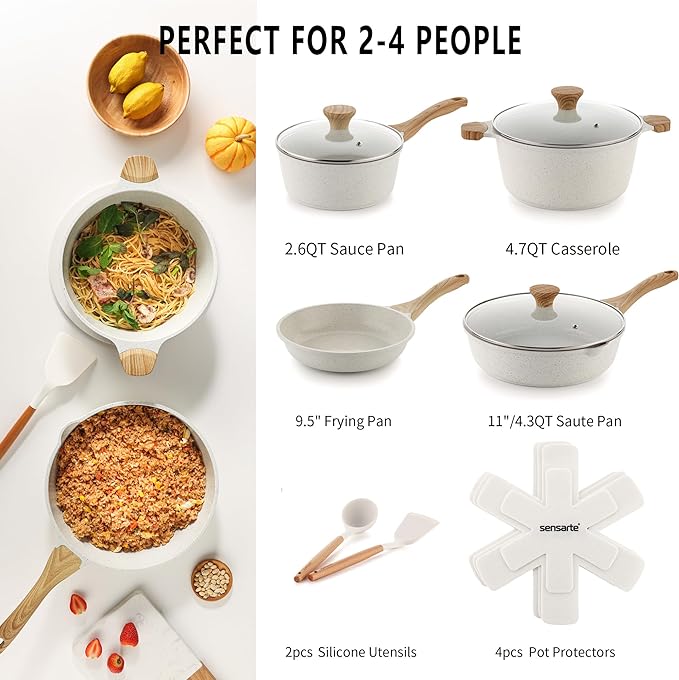 Sensarte Nonstick Ceramic Cookware Set 15-Piece PFAS and PTFE Free