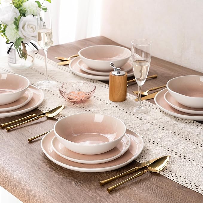 AmorArc Ceramic Dinnerware SetsHandmade Reactive Glaze Stoneware Plates and Bowls SetsHighly Scratch Resistant | Dishwasher &amp Microwave Safe Dishes SetService for 4 (12pc)