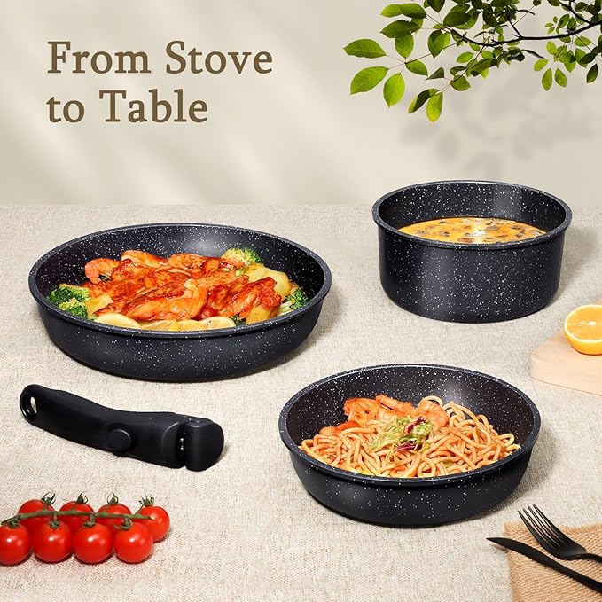 GiPP Ceramic Pots and Pans Set Non Stick Nonstick Detachable Handle Cookware Sets Healthy Non Toxic PFAS PFOA &amp PTFE Free Dishwasher ＆Oven Safe Induction Kitchen Pot and Pan 21 Piece Grey