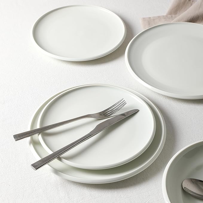 Earth &amp Clay Harmony 12-Piece Dinnerware Stoneware Plates and Bowls Set Includes Dinner and Salad Plates Cereal Bowls Dishwasher and Microwave Safe Dish Set for 4 White