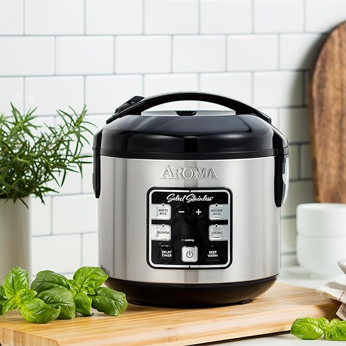 AROMA® Select Stainless® Rice Cooker 4-Cup (Uncooked) / 8-Cup (Cooked) Stainless Steel Inner Pot Multicooker Steamer 2 Qt Stainless Steel ARC-914SBDS