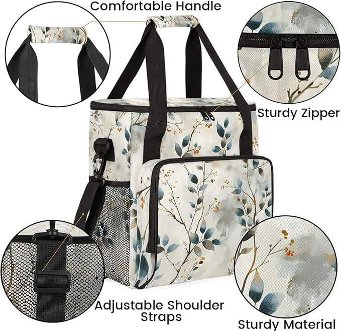 Branch Leaves Coffee Maker Travel Bag for Keurig K-Mini/K-Mini Plus Insulated Waterproof Tote with Pockets for K-Cup Portable Single-Serve Brewer Case