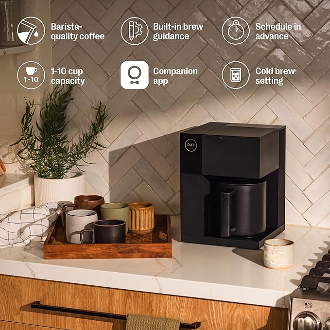 Fellow Aiden Precision Coffee Maker – 10-Cup Thermal Carafe Programmable Drip Coffee Machine Single Serve &amp Batch Brew Adjustable Brew Strength Removable Water Tank Matte Black