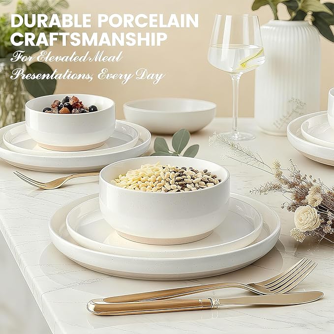 Plates and Bowls Sets Dinnerware Sets for 4 12 Pieces Scratch Resistant Dishware Dishes Set Ceramic Kitchen Dinner Set Porcelain &amp Microwave and Dishwasher Safe Cream White