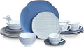 Ceramic Dinnerware Sets for 4 24 Pieces Bone China Plates and Bowls Set with Silver GridScratch Resistant Stoneware Dishes Set with MugsDishwasher &amp Oven Deep Blue