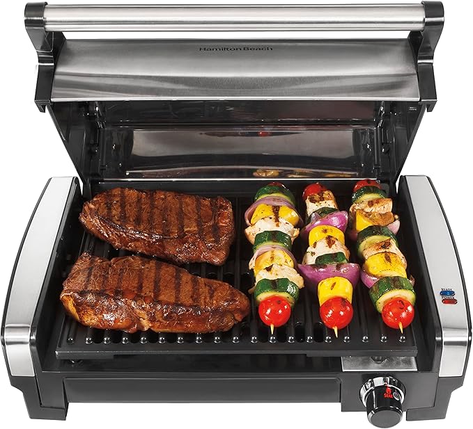 Hamilton Beach Electric Indoor Searing Grill with Adjustable Temperature Control to 450F &amp Portable Blender for Shakes and Smoothies with 14 Oz BPA Free Travel Cup and Lid