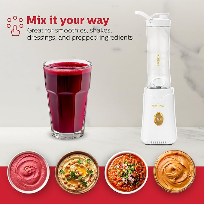 Holstein Housewares Personal Blender - Creamily Smooth Shakes and Smoothies BPA-Free 20oz To-Go Cups Golden Elegance Design 250W