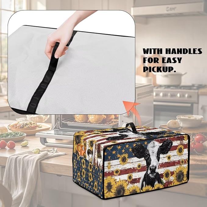 Doojoayie Cow Toaster Cover 8 Slice Kitchen Appliance Covers 22.5x18.5x 13 Bread Machine Dust Protector Modern Home Kitchen Decoration American Flag Print