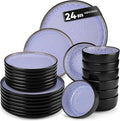 vancasso Plates and Bowls Sets 24 Pieces Stoneware Dinnerware Sets for 8 Kitchen Dish Set Mircowave and Dishwasher Safe Ceramic Dishware Purple Series AMBER