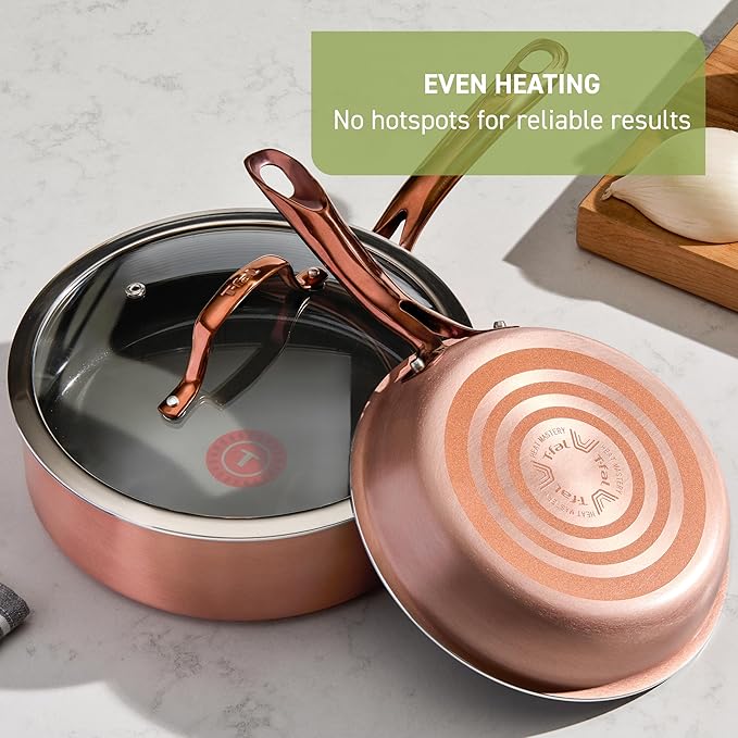 T-fal Preserve Ceramic Non stick Cookware Set 13-Piece Oven &amp Broiler Safe up to 350°F Includes Stockpot Saucepans Frying Pans Protectors Pots and Pans Rose Gold