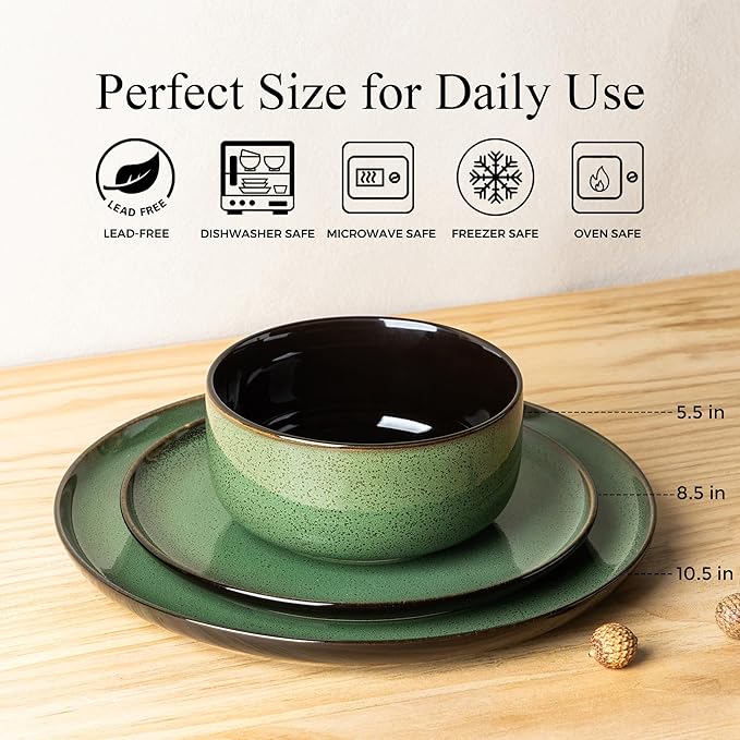 LERATIO Ceramic Dinnerware Sets for 4Porcelain Plates and Bowls SetsHandmade Reactive Glaze Dishes SetOven&ampDishwasher &amp Microwave SafeService for 4