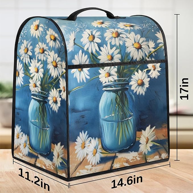cfpolar Kitchen Aid Mixer Cover Compatible with 6-8 Quarts Daisy Oil Painting Flower Stand Mixer Cover Kitchen Aid Mixers Accessories Appliance Organizer Bag Dust Covers with Zipper Pocket