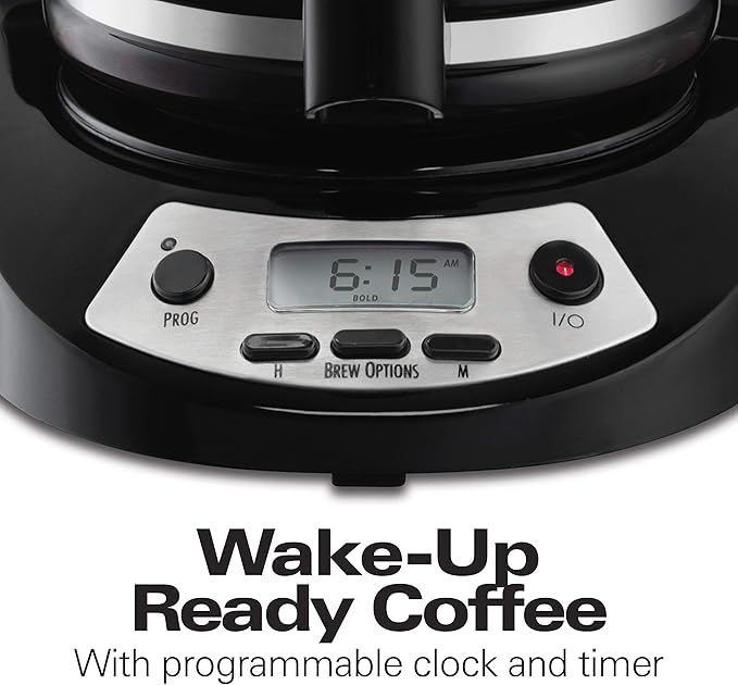 Hamilton Beach 12 Cup Programmable Coffee Maker &amp 12 Cup Programmable Coffee Maker Brew Options Glass Carafe (46299) Black with Stainless Accents
