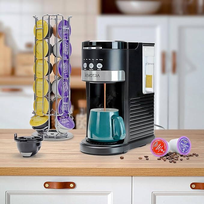 Single Serve Coffee Maker for Pods &amp Ground Coffee 6 to 14oz Brew Sizes Strong Brew Option Fast Brewing Compact Design with Removable 40oz Reservoir Travel Mug Friendly