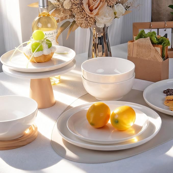 Anveena Dinnerware Set for 4 12 Piece Plates and Bowls Set White Porcelain Dish Set Microwave Safe Dishwasher Safe Chip Resistant for Everyday Dining