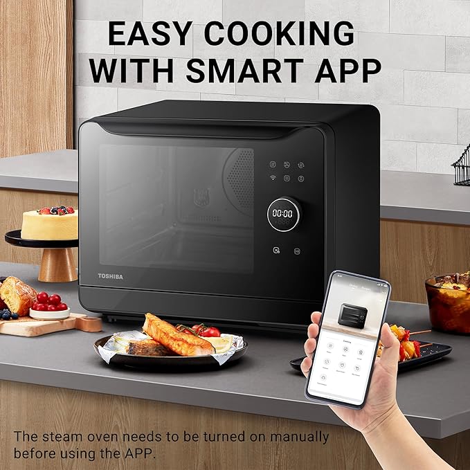 TOSHIBA 6-IN-1 Compact Steam Oven Combi Oven Countertop with Convection Steam &amp Bake Ferment Air Fryer Slow Cook Smart APP Control 36 Preset Menus and Steam Cleaning 20L