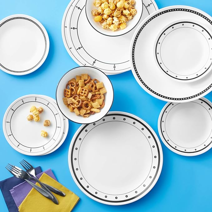 Corelle Vitrelle 18-Piece Service for 6 Dinnerware Set Triple Layer Glass and Chip Resistant Lightweight Round Plates and Bowls Set Ocean Blue