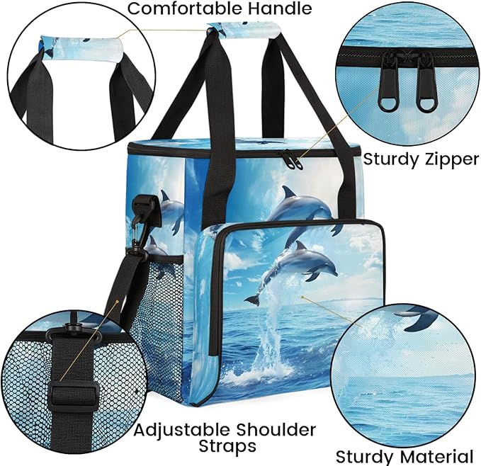 Ocean Sea Dolphin Travel Coffee Maker Carrying Bag Large Organizer Storage Tote Bag Insulated Reusable Cooler Grocery Bags