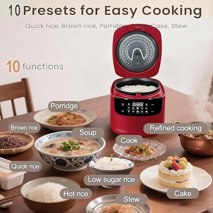 Smart Rice cooker2L Mini Protable Rice Cooker6 Cups Cooked/3 Cups Uncooked400W Non-Stick Rice Maker 24 hours Timer Delay10 FunctionsFast CookerAuto Keep Warm