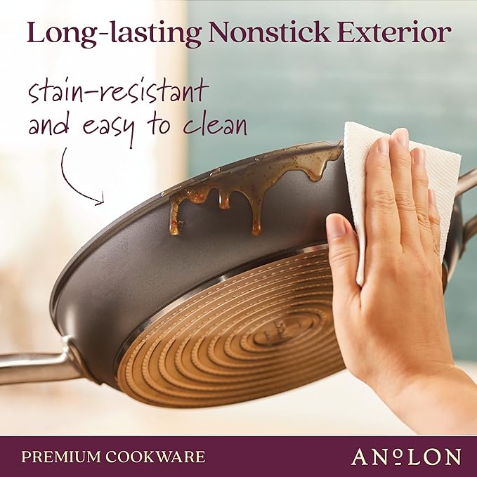 Anolon Accolade Forged Hard Anodized Nonstick Deep Frying Pan / Skillet with Helper Handle and Lid 12 Inch - Moonstone Gray