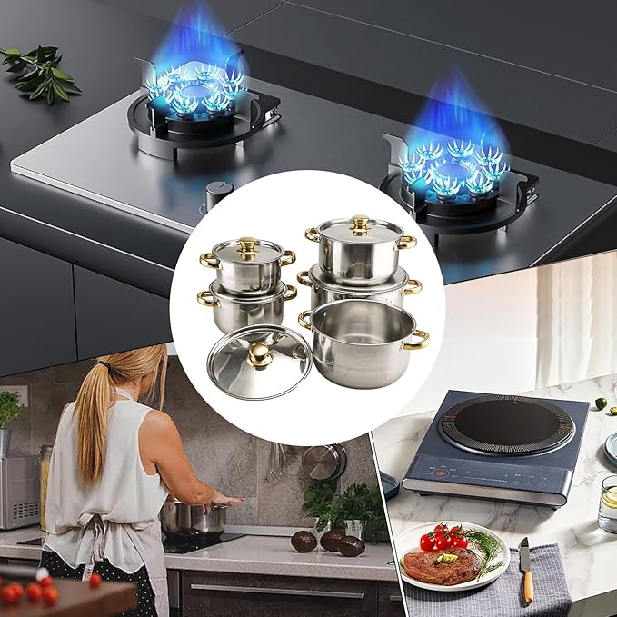 Stainless Steel Cookware Set – Kitchen Cooking Gadget Kit with Non Stick Versatile Potware for Pasta Soup Stewing | Household Camping Dorm Apartment Everyday Food Making
