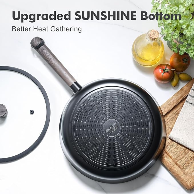 SENSARTE Nonstick Cookware Set Pots and Pans Set Kitchen Non-stick Cooking Set Dishwasher &amp Oven Safe Induction Compatible Free of Intentionally Added PFOA/PFOS 15pcs Black