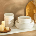 Sweese Plates and Bowls Sets18 Pieces Modern Porcelain Dinnerware Set for 6 Handcrafted Uniqe Dinner Set Ceramic Dishware Dishes Microwave and Dishwasher Safe White