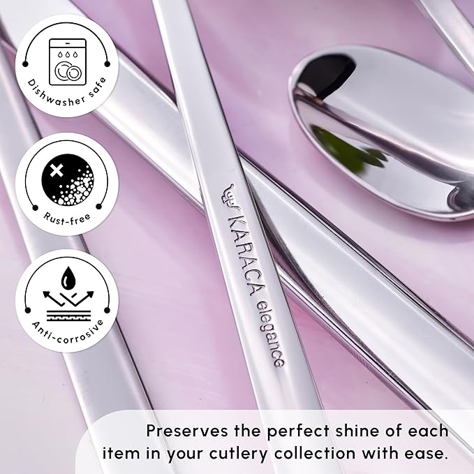 Karaca Tivoli 60 Pieces Cutlery Set for 12 Person - Forks Spoon Knives Silverware Sets - Modern Silver Flatware - Stainless Steel Kitchen Utensils Tableware Set - Dishwasher Safe