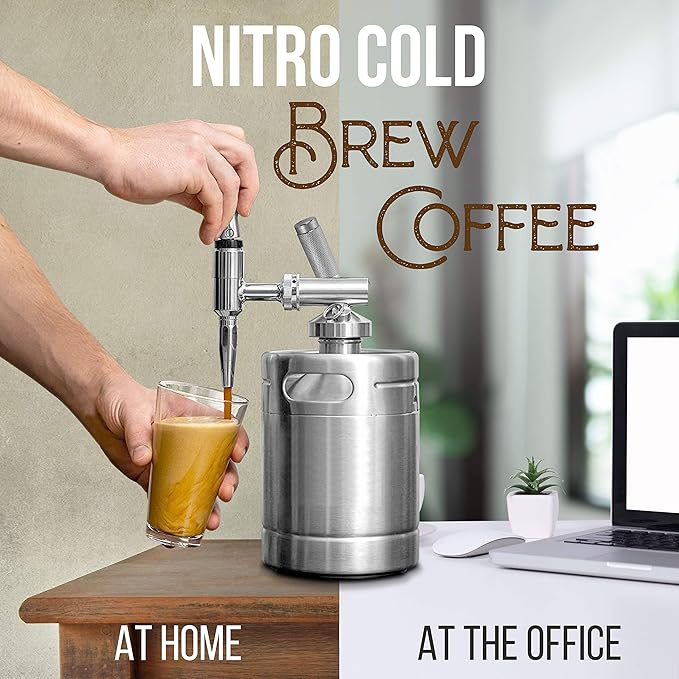 NutriChef Nitro Cold Brew Coffee Maker - Home Brew Coffee Keg Nitrogen Coffee Machine Dispenser System w/ Pressure Relieving Valve Kit &amp Stout Creamer Faucet Stainless steel - NutriChef NCNTROCB