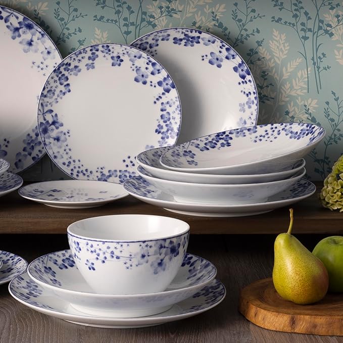 Noritake Bloomington Road Blue 30-Piece Dinnerware Set Service For 6