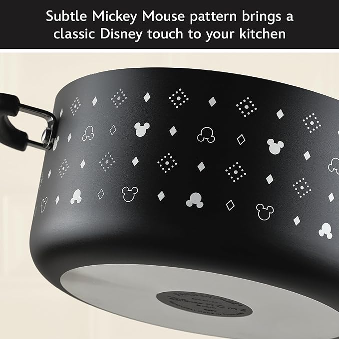 Farberware Disney Monochrome Ceramic Nonstick Cookware Pots and Pans with Baking/Bakeware Cookie Pan and Kitchen Cooking Tool Set Dishwasher Safe 8 Piece Cookware Set - Black
