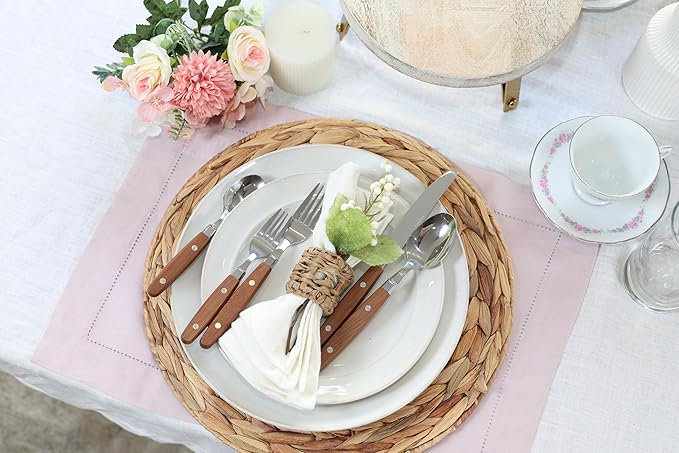 ANNOVA Silverware Set Retro/Rivet Colorful Stainless Steel Tableware Kitchen Flatware Set Utensils Includes Dinner Knives Forks Spoons Salad Forks &amp Dessert Spoons (Wood 20 Pieces)