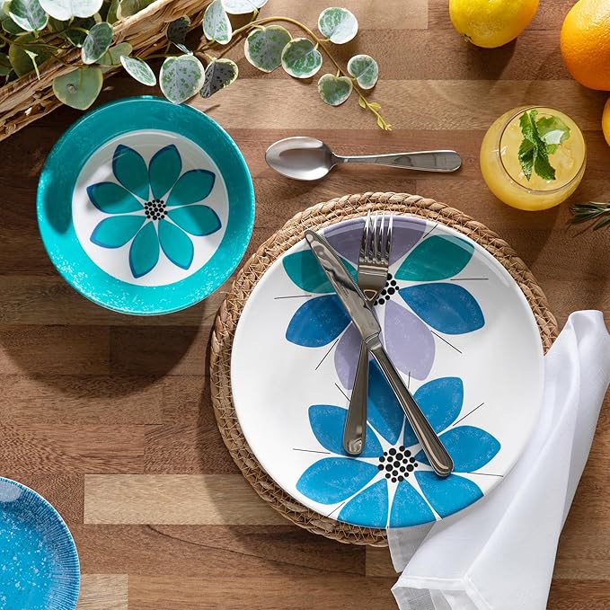 Larder &amp Vine 12-Piece Melamine Dinnerware Set: Durable Lightweight Break-Resistant Plates &amp Bowls – Stylish Non-Toxic Dishwasher Safe – Ideal for Everyday Use Indoor &amp Outdoor Dining