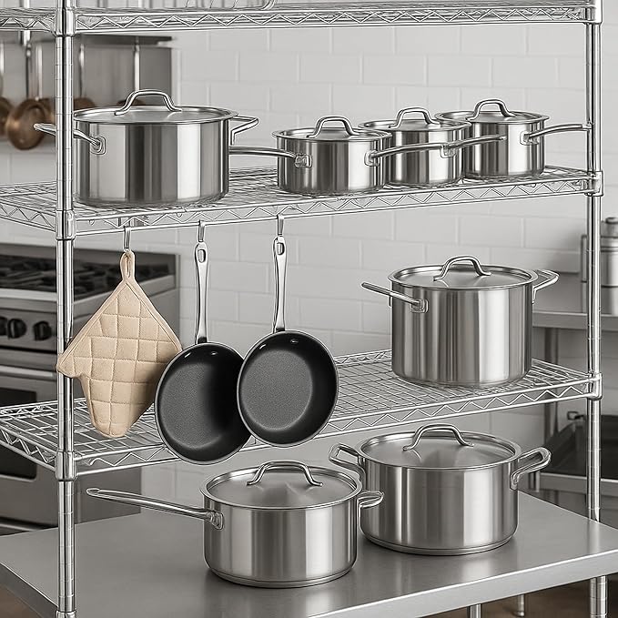 Stainless Steel Cookware Set Premium Induction Set with 5-Quart Sauté 3 Frying Skillets 3 Saucepans and 2 Large Stockpots Non-Toxic Stainless Steel Set (15-Piece)