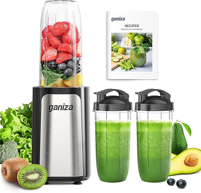 Ganiza Blender for Smoothies 14Pcs Personal Blender for Shake and Smoothies for Kitchen with 3 Portable Cups (1x24oz &amp 2X17oz) Single Serve Smoothie Maker Nutritious Recipe