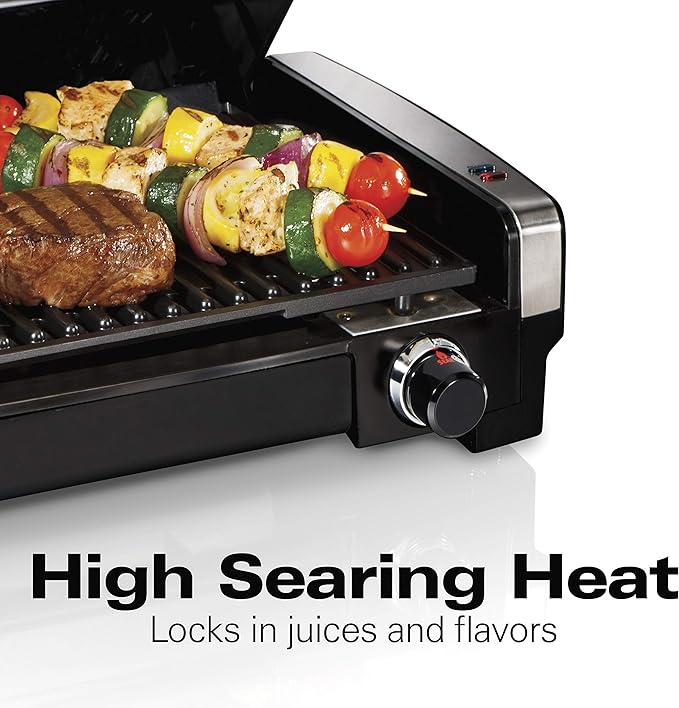 Hamilton Beach Electric Indoor Searing Grill with Adjustable Temperature Control to 450F &amp Portable Blender for Shakes and Smoothies with 14 Oz BPA Free Travel Cup and Lid